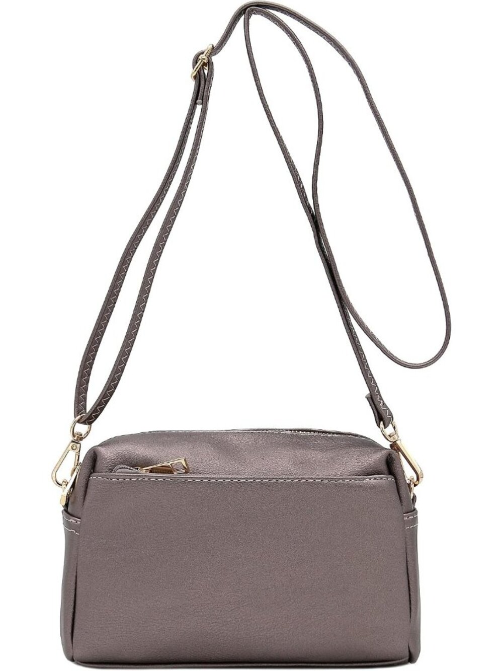 Women's Pewter Triple ZIP Small Lightweight Shoulder Purse Crossbody Bag